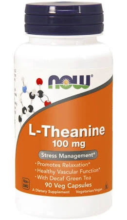 NOW Foods L-Theanine 100mg 90vcaps. Teanina Relaks Pamięć