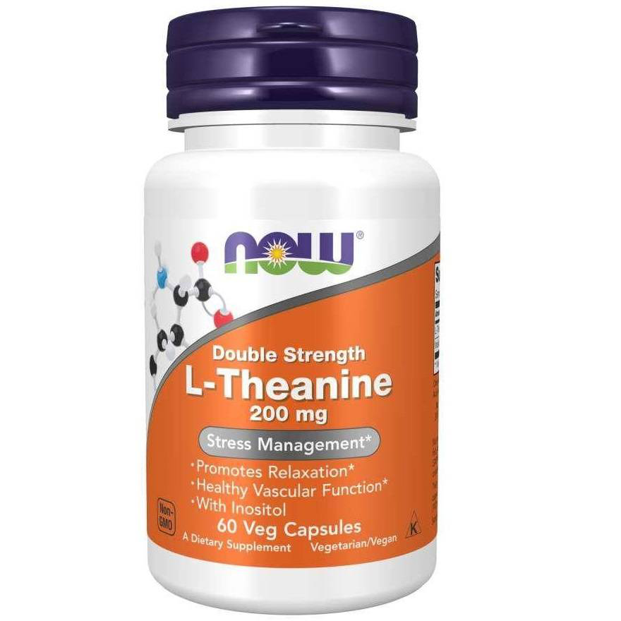 NOW Foods L-Theanine 200mg 60vkaps. Teanina Inozytol Wyciszenie
