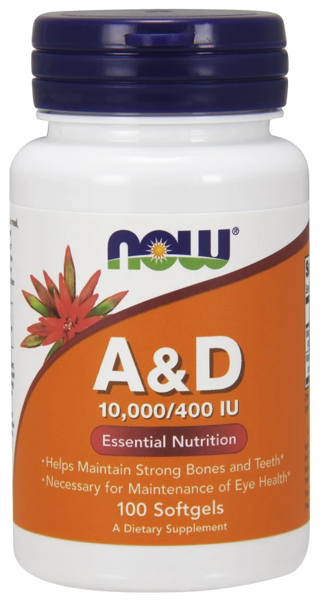 NOW Foods Vitamin A&D - 10000 IU/400 IU 100softgels. Witamina A&D Witaminy A+D