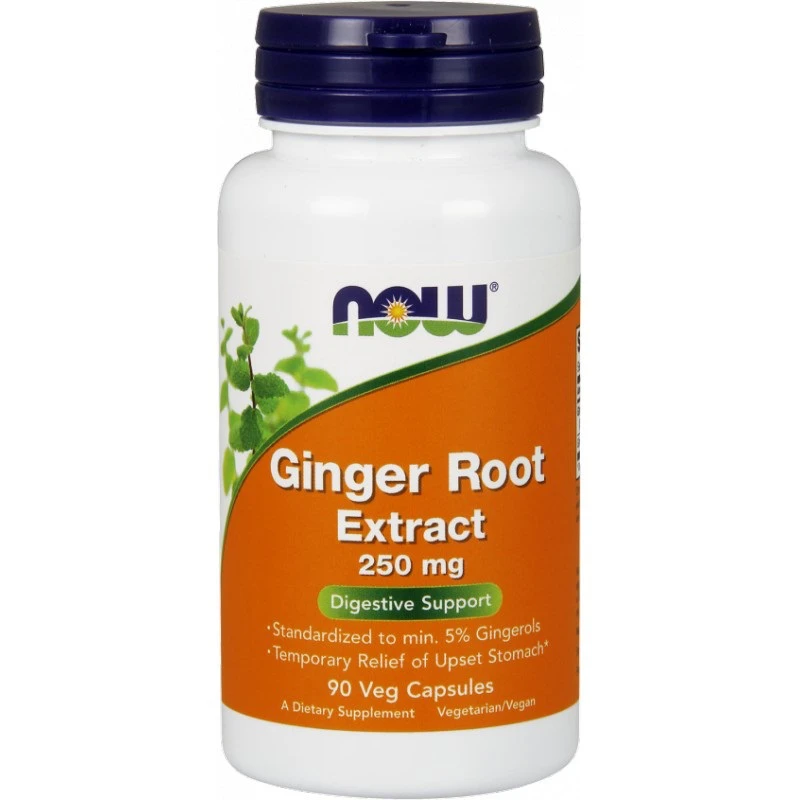 NOW Foods Ginger Root Extract 250mg 90vkaps. Ekstrakt Z Korzenia Imbiru Układ Trawienny
