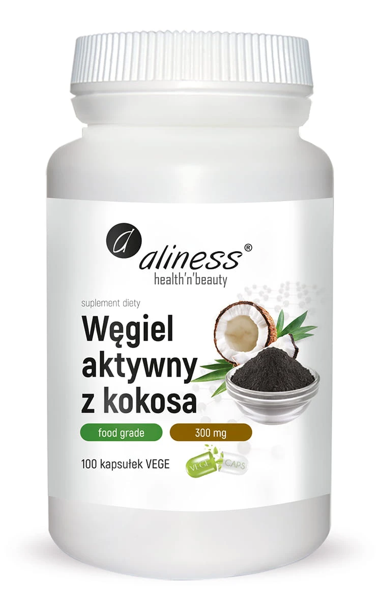 Aliness Węgiel Aktywny z Kokosa 300mg 100vkaps. Trawienie