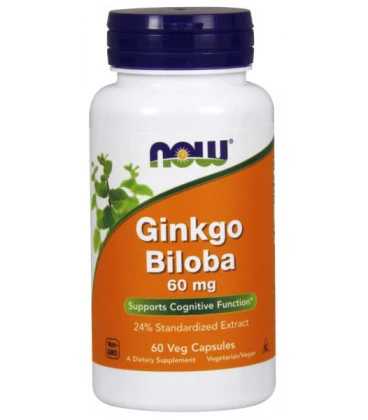 NOW Ginko Biloba 60mg - 60vcaps. Miłorząb japoński Pamieć i Kocentracja