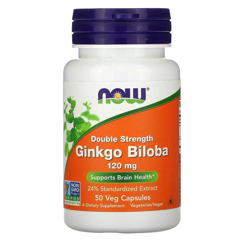 NOW Foods Ginko Biloba Double Strength 120mg 50vkaps. Układ Krwionośny