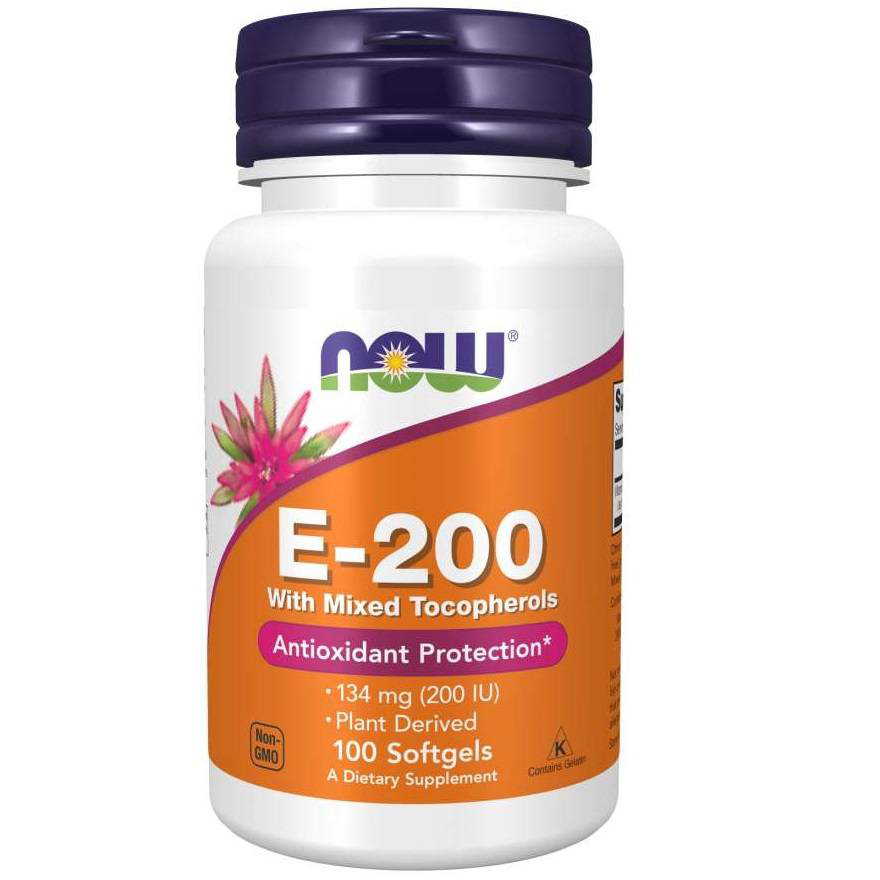 NOW Foods E-200 With Mixed Tocopherols 100softgels. Witamina E