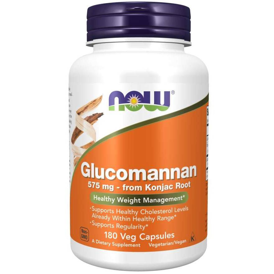 NOW Foods Glucomannan 575mg 180vcaps. Błonnik Wsparcie Jelit