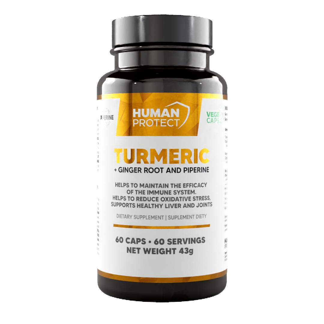 Human Protect Turmeric + Ginger Root 60vkaps. Kurkuma + korzeń imbiru