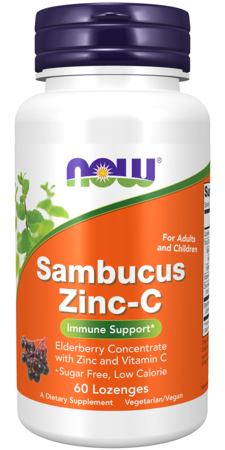 Now Foods Sambucus Zinc-C 3mg 60lozenges. Wsparcie Odporności