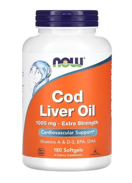 Now Foods Cod Liver Oil 1000mg Extra Strength 180softgels Olej z Wątroby Dorsza
