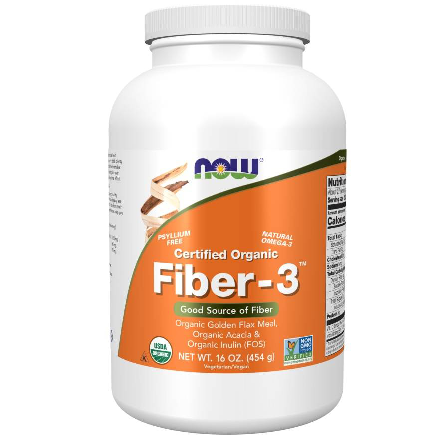NOW Fiber-3 Organic Powder - 454g Błonnik