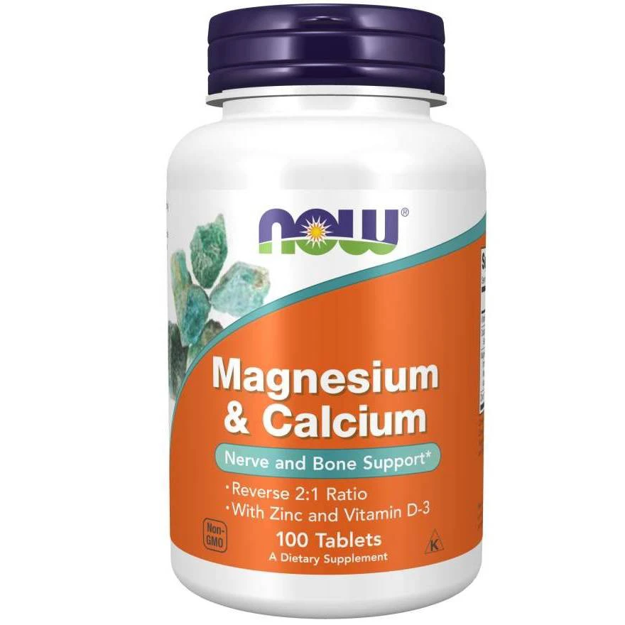 NOW Magnesium & Calcium with Zinc + D3 - 100tabs. Magnez,, Wapń, Cynk