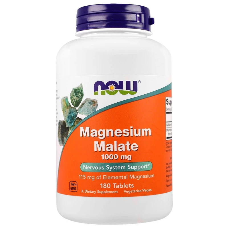 NOW Foods Magnesium Malate 1000mg 180tab. Magnez Układ Nerwowy