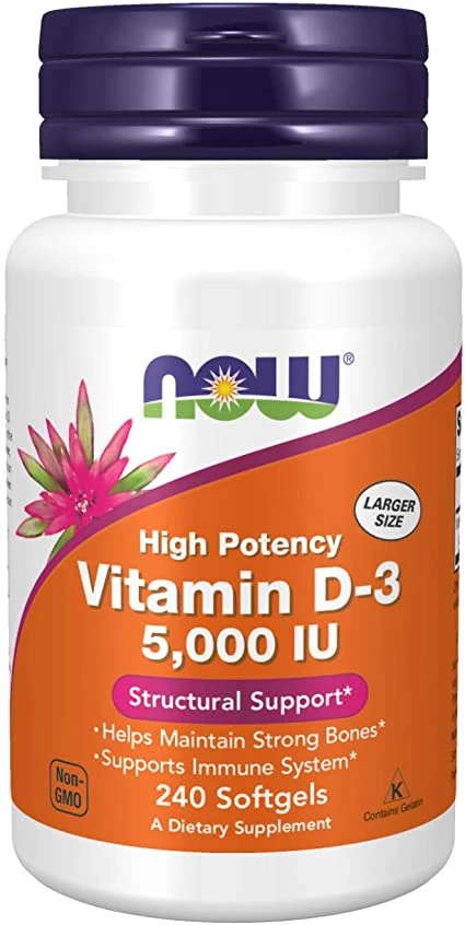 NOW Vitamin D3 5000IU - 240softgels. Witamina D Odporność