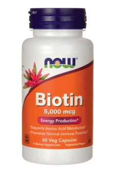 NOW Foods Biotin 5000mcg 60vkaps. Biotyna Włosy Paznokcie
