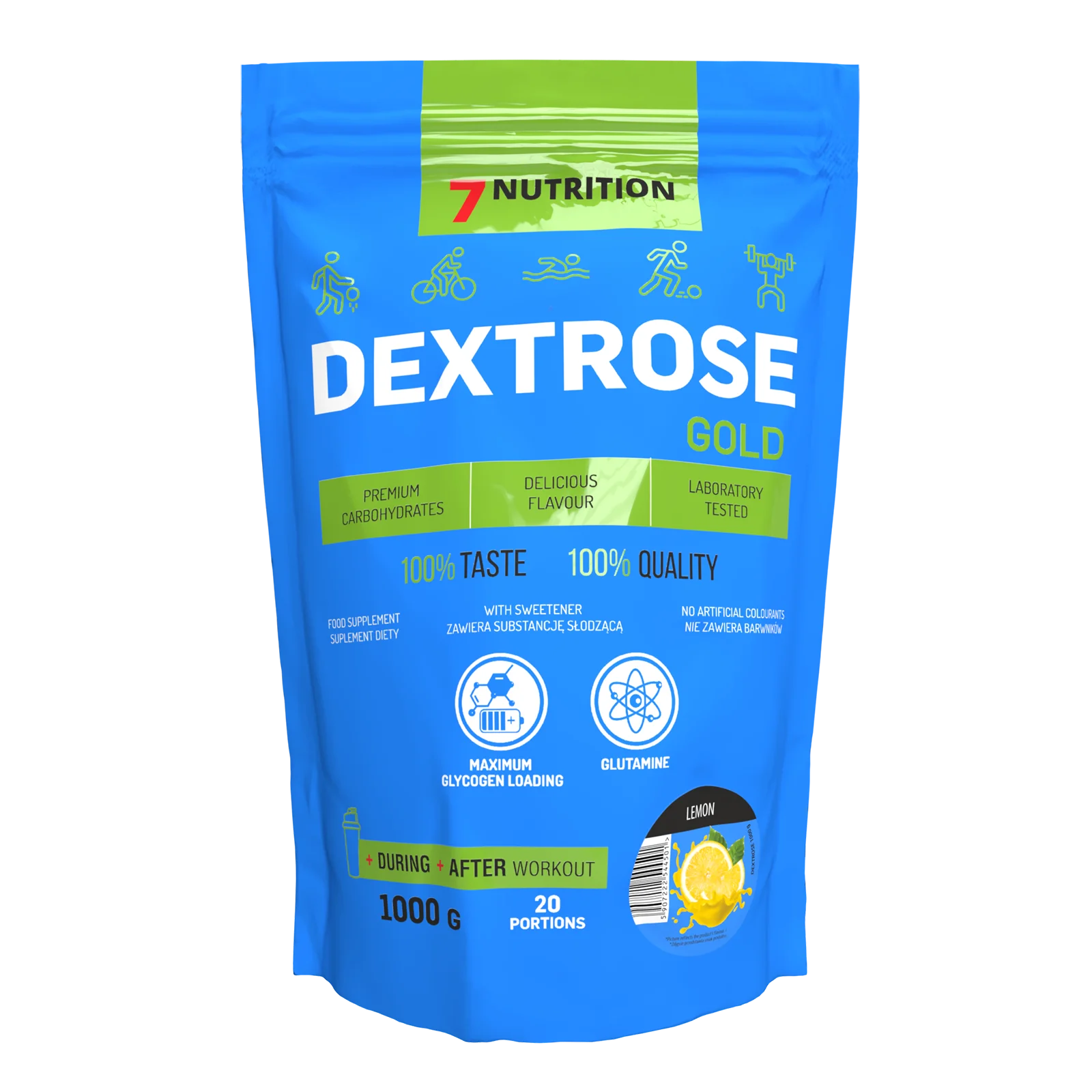 7Nutrition Dextrose Gold 1000g Węglowodany L-Glutamina Dekstroza