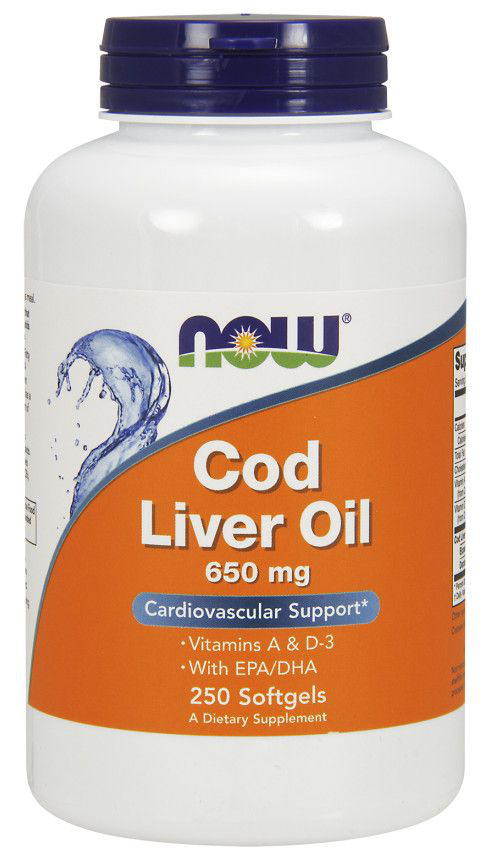 NOW Foods Cod Liver Oil 650mg 250softgels. Tran z Dorsza Kwasy Tłuszczowe