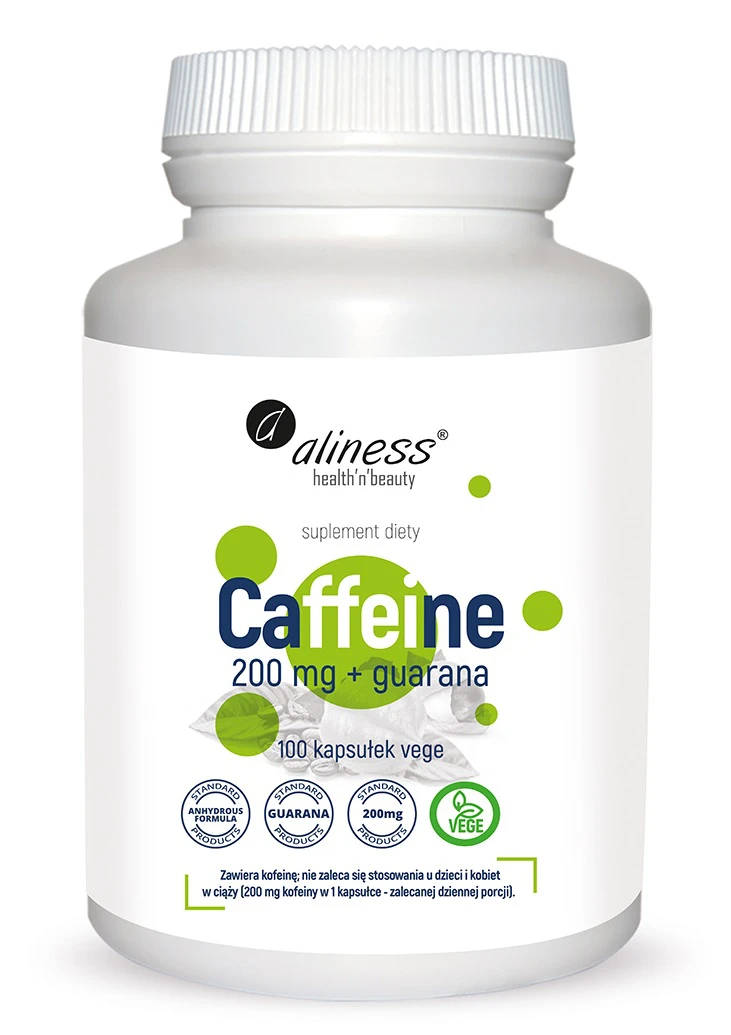 Aliness Caffeine 200mg + Guarana 100vkaps. Kofeina