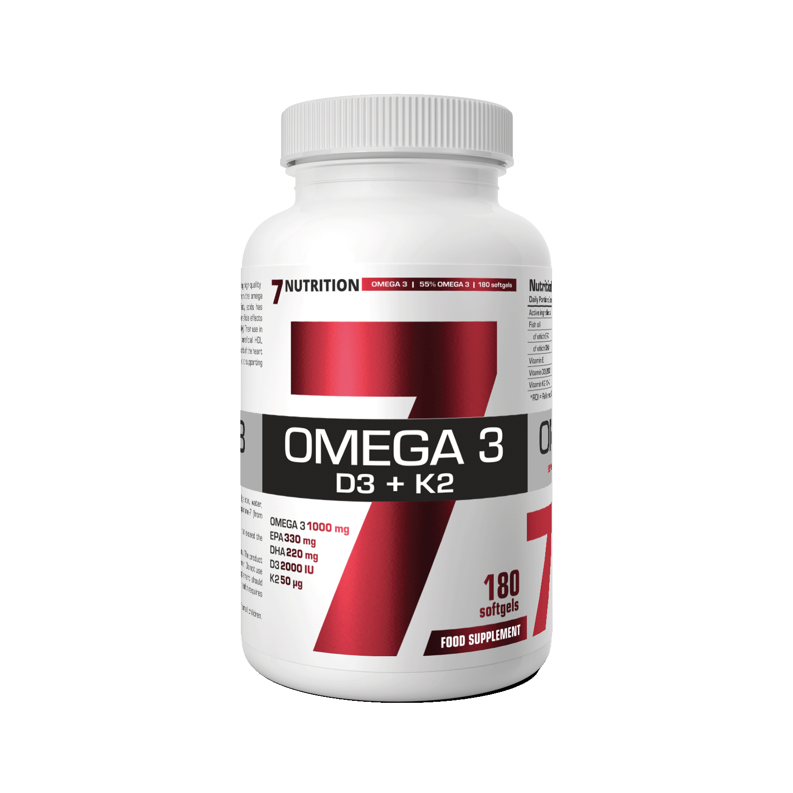 7Nutrition Omega 3 D3+K2 180softgels Kwasy Tłuszczowe EPA DHA z D3+K2