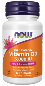 NOW Vitamin D3 5000IU - 120softgels.