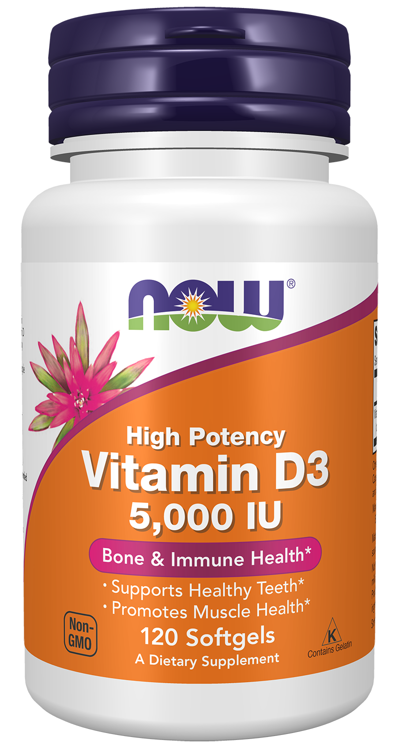 NOW Vitamin D3 5000IU - 120softgels.